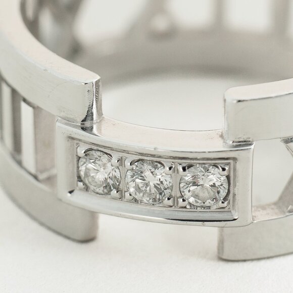 Tiffany & Co. Atlas 18K White Gold & Diamond Roman Time Ring - Picture 6 of 7